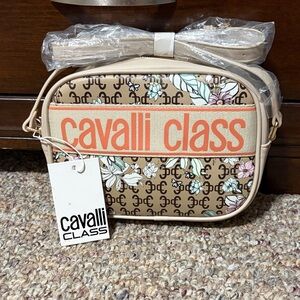 Cavalli Class Beige Floral Crossbody Bag
